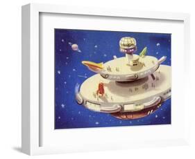 Space Satellite Serving as a Staging Post for Interplanetary Travel-null-Framed Art Print