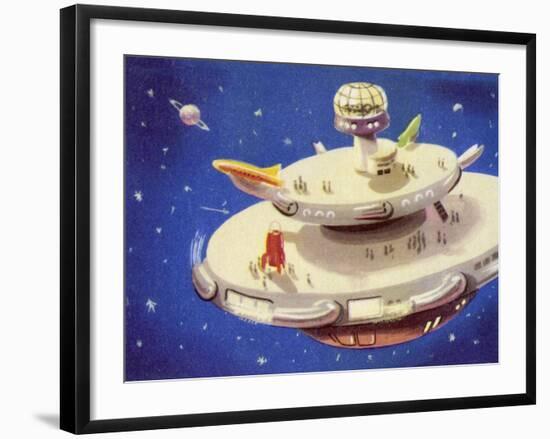 Space Satellite Serving as a Staging Post for Interplanetary Travel-null-Framed Art Print