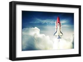 Space Shuttle Above Clouds-null-Framed Art Print