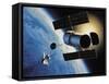 Space Shuttle and Earth-David Bases-Framed Stretched Canvas