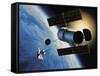 Space Shuttle and Earth-David Bases-Framed Stretched Canvas