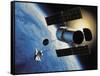 Space Shuttle and Earth-David Bases-Framed Stretched Canvas