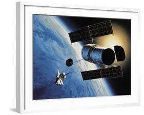 Space Shuttle and Earth-David Bases-Framed Photographic Print