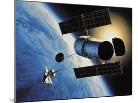 Space Shuttle and Earth-David Bases-Mounted Photographic Print