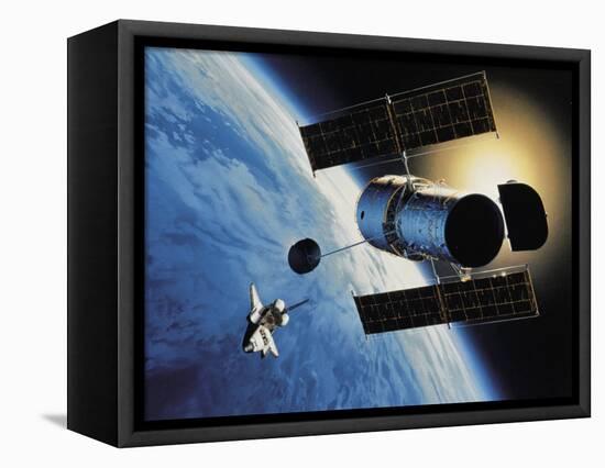 Space Shuttle and Earth-David Bases-Framed Stretched Canvas