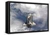 Space Shuttle Atlantis Above a Cloud Covered Earth-null-Framed Stretched Canvas