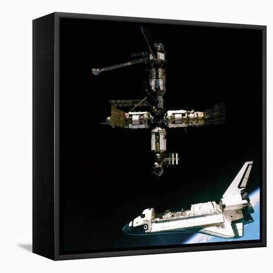 Space Shuttle Atlantis Departing the Mir Russian Space Station-null-Framed Stretched Canvas