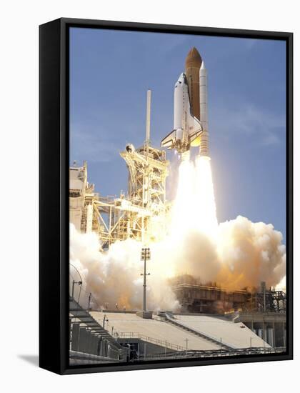 Space Shuttle Atlantis' Twin Solid Rocket Boosters Propel-Stocktrek Images-Framed Stretched Canvas