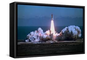 Space Shuttle Challenger Blasting off into Sky-Bill Mitchell-Framed Stretched Canvas