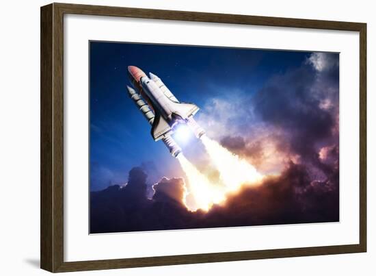 Space Shuttle & Clouds At Dusk-null-Framed Art Print