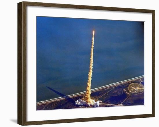 Space Shuttle Columbia on a Pillar of Exhaust as it Begins its Ten-Day Mission on Oct 22, 1992-null-Framed Photo