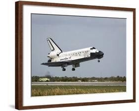 Space Shuttle Discovery Approaches Landing on the Runway at the Kennedy Space Center-Stocktrek Images-Framed Photographic Print