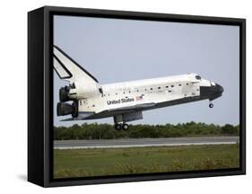 Space Shuttle Discovery Approaches Landing on the Runway at the Kennedy Space Center-Stocktrek Images-Framed Stretched Canvas