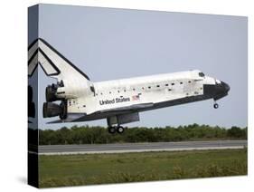 Space Shuttle Discovery Approaches Landing on the Runway at the Kennedy Space Center-Stocktrek Images-Stretched Canvas