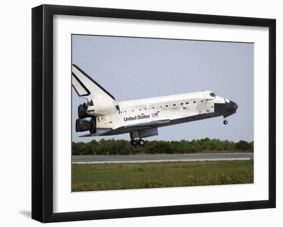 Space Shuttle Discovery Approaches Landing on the Runway at the Kennedy Space Center-Stocktrek Images-Framed Photographic Print