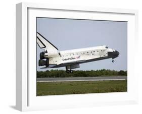 Space Shuttle Discovery Approaches Landing on the Runway at the Kennedy Space Center-Stocktrek Images-Framed Photographic Print