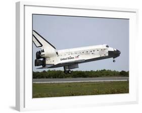 Space Shuttle Discovery Approaches Landing on the Runway at the Kennedy Space Center-Stocktrek Images-Framed Photographic Print