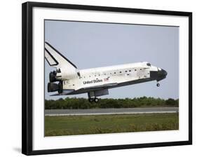 Space Shuttle Discovery Approaches Landing on the Runway at the Kennedy Space Center-Stocktrek Images-Framed Photographic Print