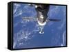 Space Shuttle Discovery Approaches the International Space Station-Stocktrek Images-Framed Stretched Canvas