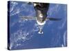 Space Shuttle Discovery Approaches the International Space Station-Stocktrek Images-Stretched Canvas