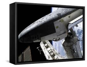 Space Shuttle Discovery Docked to the International Space Station-Stocktrek Images-Framed Stretched Canvas