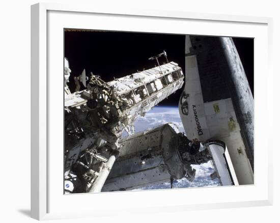 Space Shuttle Discovery Docked to the International Space Station-Stocktrek Images-Framed Photographic Print