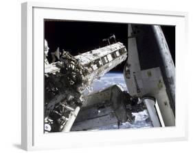 Space Shuttle Discovery Docked to the International Space Station-Stocktrek Images-Framed Photographic Print