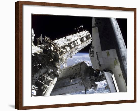 Space Shuttle Discovery Docked to the International Space Station-Stocktrek Images-Framed Photographic Print