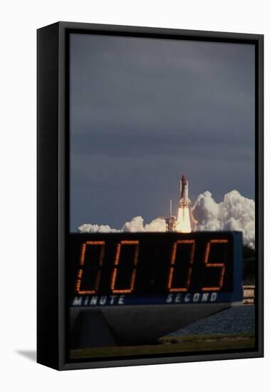 Space Shuttle Discovery Lifting Off and Countdown Clock-Roger Ressmeyer-Framed Stretched Canvas