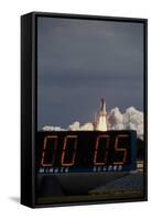 Space Shuttle Discovery Lifting Off and Countdown Clock-Roger Ressmeyer-Framed Stretched Canvas