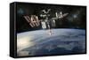 Space Shuttle Docked at the International Space Station-Stocktrek Images-Framed Stretched Canvas