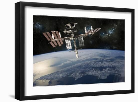 Space Shuttle Docked at the International Space Station-Stocktrek Images-Framed Art Print