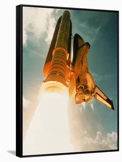 Space Shuttle Lifting Off-David Bases-Framed Stretched Canvas