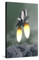 Space Shuttle Taking Off Amongst Grey Smoke and Clouds-null-Stretched Canvas