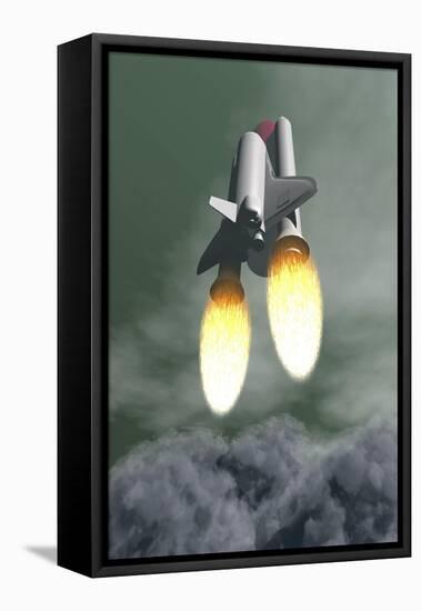 Space Shuttle Taking Off Amongst Grey Smoke and Clouds-null-Framed Stretched Canvas