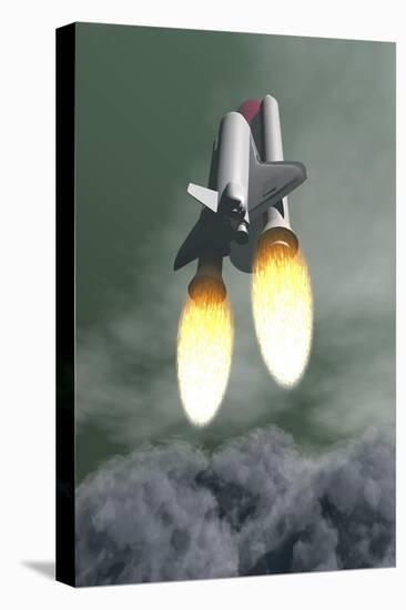 Space Shuttle Taking Off Amongst Grey Smoke and Clouds-null-Stretched Canvas