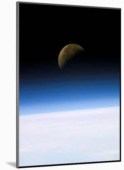 Space Shuttle View of Earth and Moon-null-Mounted Art Print