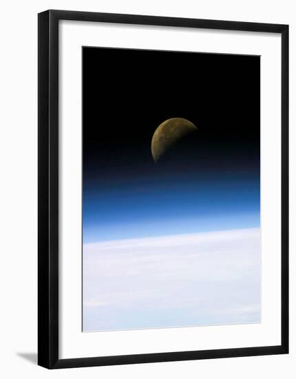 Space Shuttle View of Earth and Moon-null-Framed Art Print