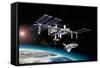 Space Station in Orbit around Earth with Space Shuttle-null-Framed Stretched Canvas