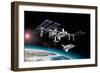 Space Station in Orbit around Earth with Space Shuttle-null-Framed Art Print