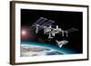 Space Station in Orbit around Earth with Space Shuttle-null-Framed Art Print