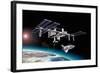 Space Station in Orbit around Earth with Space Shuttle-null-Framed Art Print