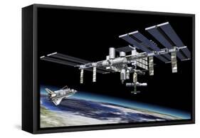 Space Station in Orbit around Earth with Space Shuttle-null-Framed Stretched Canvas