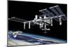 Space Station in Orbit around Earth with Space Shuttle-null-Mounted Art Print