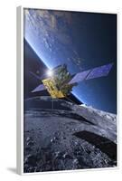 Spacecraft Orbiting Asteroid Approaching Earth-null-Framed Photographic Print