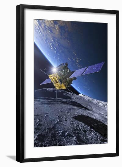 Spacecraft Orbiting Asteroid Approaching Earth-null-Framed Photographic Print