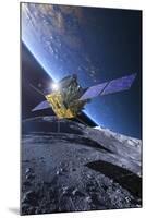 Spacecraft Orbiting Asteroid Approaching Earth-null-Mounted Photographic Print