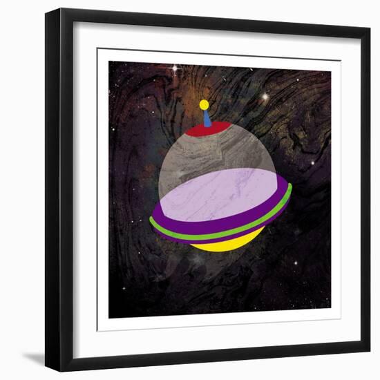 Spaceship Adventure Three-Jace Grey-Framed Art Print
