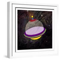 Spaceship Adventure Three-Jace Grey-Framed Art Print