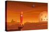 Spaceship-On-Martian-Landscape-Benchart-Stretched Canvas